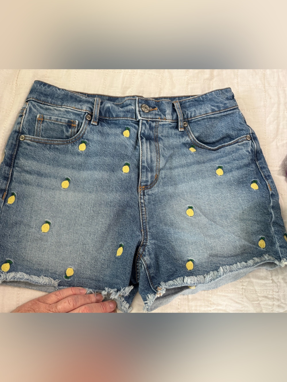 Loft Denim Cutoff Shorts with Lemon Embroidery
